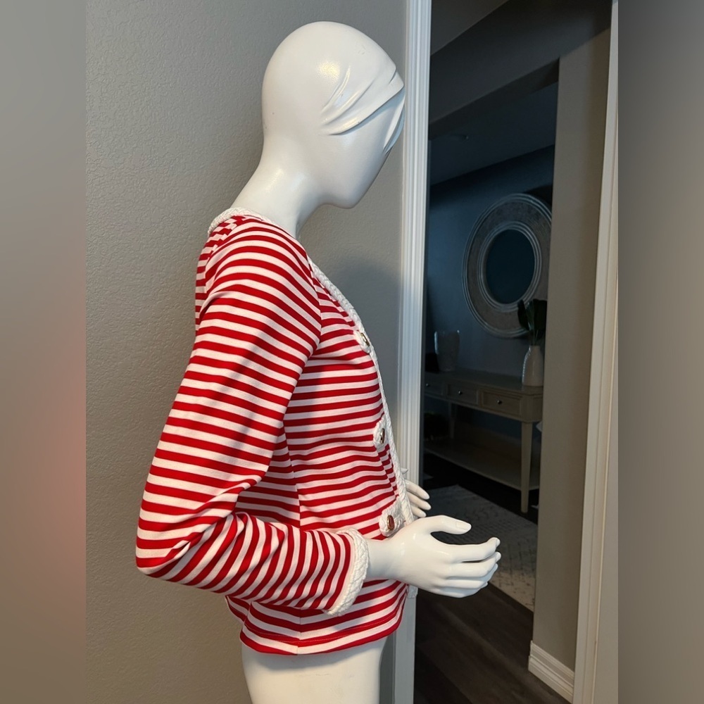 NWT Katherine New York Red & White Striped Nautical Theme Knit Jacket size S - Picture 3 of 11